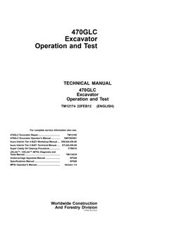 John Deere 470GLC Excavator Operation and test manual TM12174 — actual manual cover