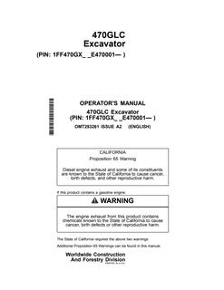 John Deere 470GLC Excavator Operator manual OMT293261 — actual manual cover