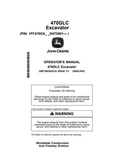 John Deere 470GLC Excavator Operator manual OMT385302X19 — actual manual cover