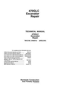 John Deere 470GLC Excavator Repair technical manual TM12180 — actual manual cover