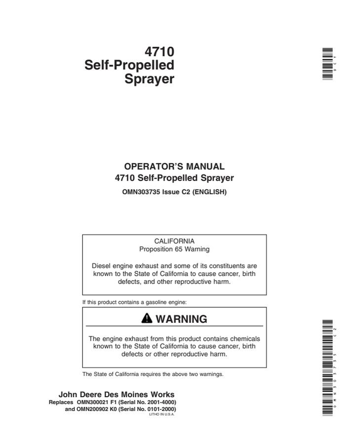 John Deere 4710 Self-Propelled Sprayer Operator manual — actual manual cover