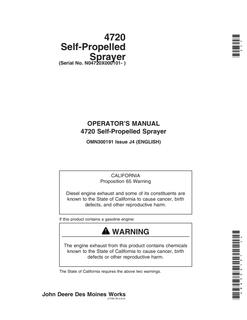 John Deere 4720 Self-propelled sprayer Operator manual OMN300191 — actual manual cover
