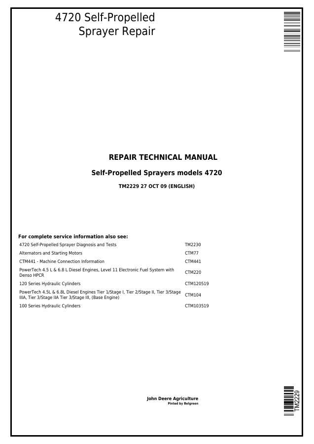 John Deere 4720 Self-Propelled Sprayer Repair Technical Manual TM2229 — actual manual cover