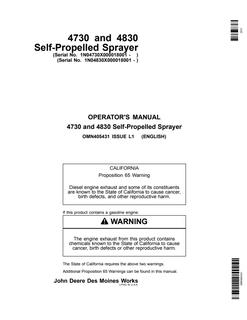 John Deere 4730/4830 Self-propelled sprayer Operator manual OMN405431 — actual manual cover