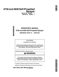 John Deere 4730/4830 Self-propelled sprayer Operator manual OMN409350 — actual manual cover