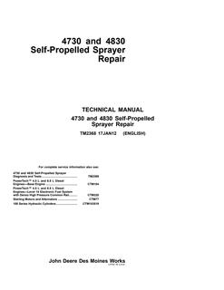 John Deere 4730, 4830 Self-Propelled Sprayer Repair Technical Manual TM2368 — actual manual cover