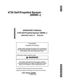 John Deere 4730 Self-propelled sprayer Operator manual OMKK36388 — actual manual cover
