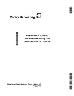 John Deere 475 Rotary harvesting unit Operator manual OMLCA97430 — actual manual cover
