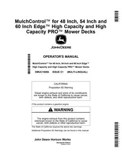 John Deere 48-, 54- and 60-inch Edge High Capacity and High Capacity PRO mower decks Mower deck MulchControl Operator Manual OMUC18056 — actual manual cover