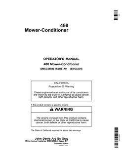 John Deere 488 Mower-conditioner Operator manual OMCC58893 — actual manual cover