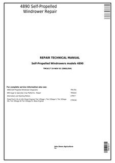 John Deere 4890 Self-Propelled Windrower Repair Technical Manual TM1617 — actual manual cover