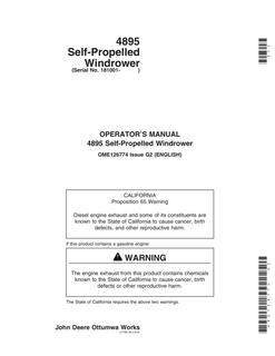 John Deere 4895 Self-propelled windrower Operator manual OME126774 — actual manual cover
