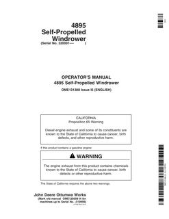John Deere 4895 Self-propelled windrower Operator manual OME131388 — actual manual cover