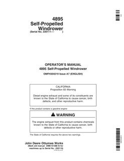 John Deere 4895 Self-propelled windrower Operator manual OMFH304219 — actual manual cover