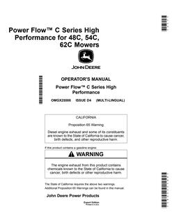 John Deere 48C, 54C, 62C mowers; Power Flow C Series Mower attachment Operator manual OMGX25588 — actual manual cover