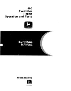 John Deere 490 Excavator Repair, operation and tests technical manual TM1302 — actual manual cover
