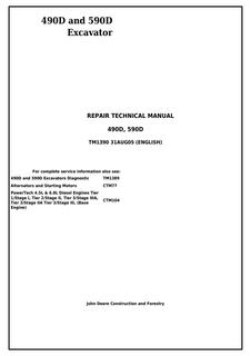 John Deere 490D, 590D Excavator Repair Technical Manual TM1390 — actual manual cover