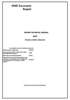 John Deere 490E Excavator Repair technical manual TM1505 — actual manual cover