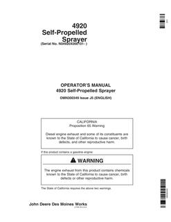 John Deere 4920 Self-propelled sprayer Operator manual OMN300349 — actual manual cover