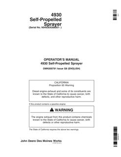 John Deere 4930 Self-propelled sprayer Operator manual OMN300791 — actual manual cover