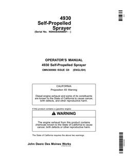 John Deere 4930 Self-propelled sprayer Operator's manual OMN300980 — actual manual cover