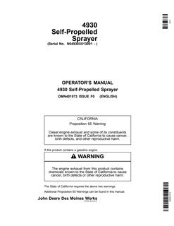 John Deere 4930 Self-Propelled Sprayer Operator's Manual OMN401973 — actual manual cover
