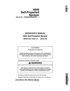 John Deere 4940 Self-propelled sprayer Operator manual OMN401865 — actual manual cover