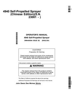 John Deere 4940 Self-Propelled Sprayer Operator's Manual OMN409594 — actual manual cover