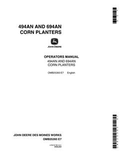 John Deere 494AN; 694AN Corn planter Operator manual OMB25393 — actual manual cover