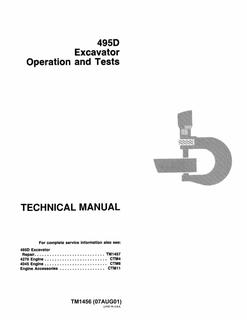John Deere 495D Excavator Operation and test technical manual TM1456 — actual manual cover