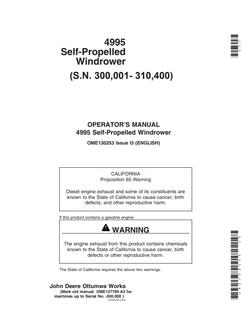 John Deere 4995 Self-propelled windrower Operator manual OME130253 — actual manual cover