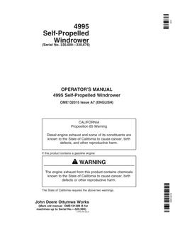 John Deere 4995 Self-propelled windrower Operator manual OME132015 — actual manual cover