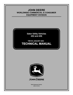 John Deere 4X2, 4X6 Gator Utility Vehicle Technical Manual TM1518 — actual manual cover