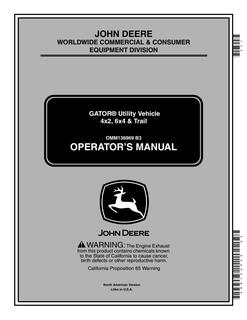 John Deere 4x2; 6x4; Trail Utility vehicle Operator manual OMM136969 — actual manual cover