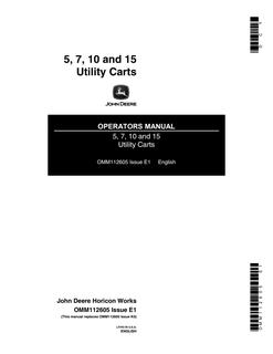 John Deere 5; 7; 10; 15 Utility Carts Utility cart Operator manual OMM112605 — actual manual cover