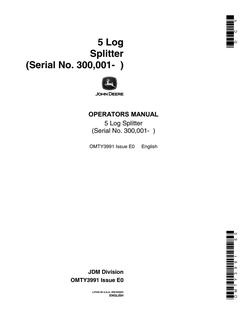 John Deere 5 Log Splitter Log splitter Operator manual OMTY3991 — actual manual cover