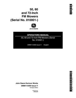 John Deere 50-, 60- and 72-Inch FM Mowers Mower Operator's manual OMM114490 — actual manual cover