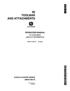 John Deere 50 Toolbar and Attachments Toolbar and attachments Operator manual OMA41456 — actual manual cover