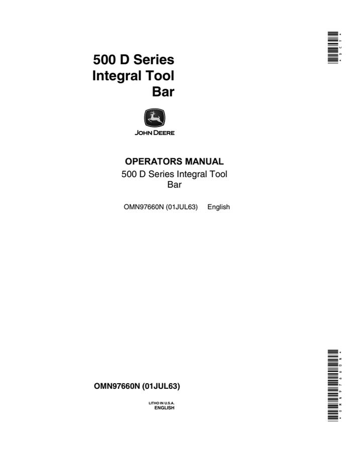 John Deere 500 D Series Integral Tool Bar Integral tool bar Operator manual OMN97660N — actual manual cover