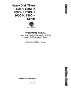 John Deere 500-H; 550C-H; 700C-H; 750C-H; 800C-H; 850C-H Disk tiller Operator manual OMW6250 — actual manual cover