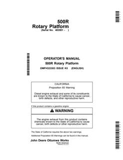 John Deere 500R Rotary platform Operator manual OMFH323303 — actual manual cover