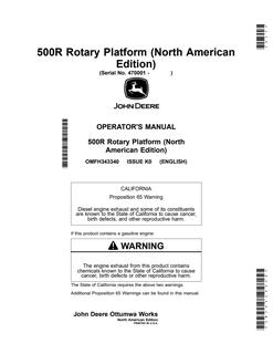 John Deere 500R Rotary platform Operator's manual OMFH343340 — actual manual cover