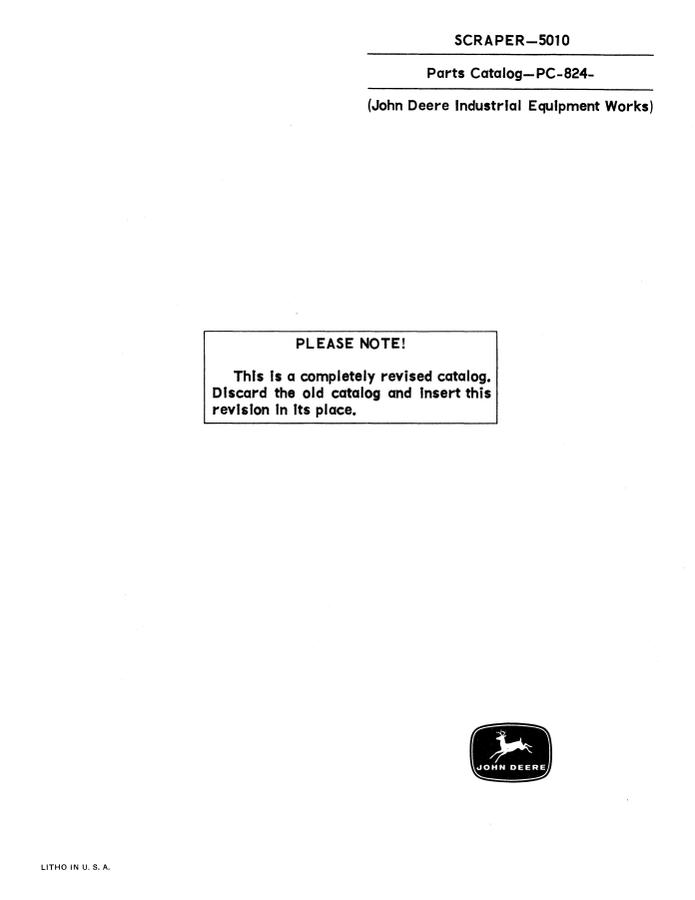 John Deere 5010 Scraper Parts Catalog PC-824 — actual manual cover