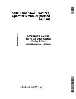 John Deere 5036C; 5042C Tractor Operator manual OMSJ19691 — actual manual cover