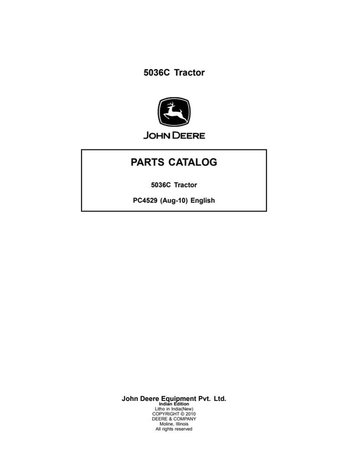 John Deere 5036C Tractor Parts catalog PC4529 — actual manual cover