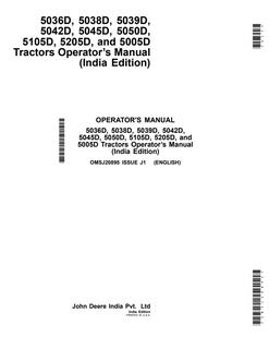 John Deere 5036D, 5038D, 5039D, 5042D, 5045D, 5050D, 5105D, 5205D, 5005D Tractor Operator manual OMSJ20895 — actual manual cover