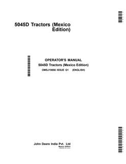 John Deere 5045D Tractor Operator manual OMSJ19856 — actual manual cover
