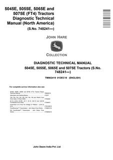 John Deere 5045E, 5055E, 5065E, 5075E FT4 Tractor Diagnostic Technical Manual TM902419 — actual manual cover