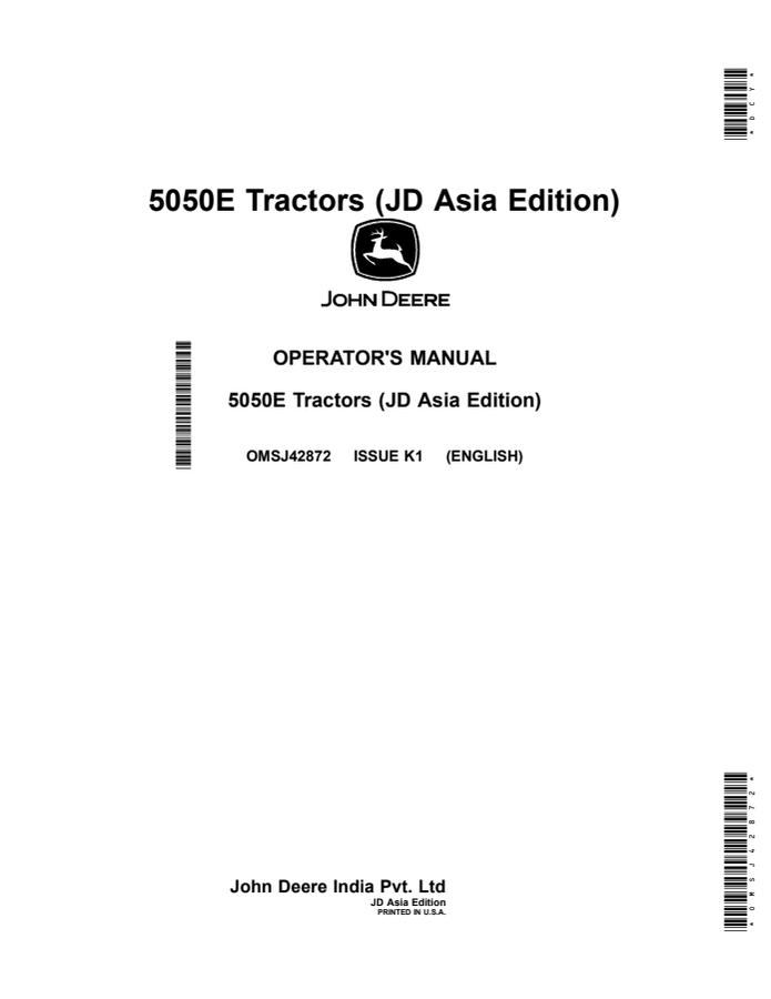 John Deere 5050E Tractor Operator manual OMSJ42872 — actual manual cover