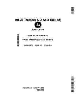 John Deere 5050E Tractor Operator manual OMSJ42872 — actual manual cover